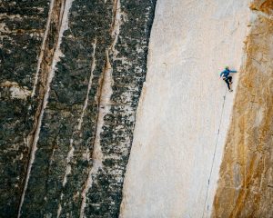 Kate Rutherford embarks on an arete journey of mythical porportions. The Ecstasy Arete in Pine Creek Canyon is beautiful and known for it's scary friction based nature even though it climbs along a string of bolts. Pine Creek Canyon, Eastern Sierra, Bishop, Ca